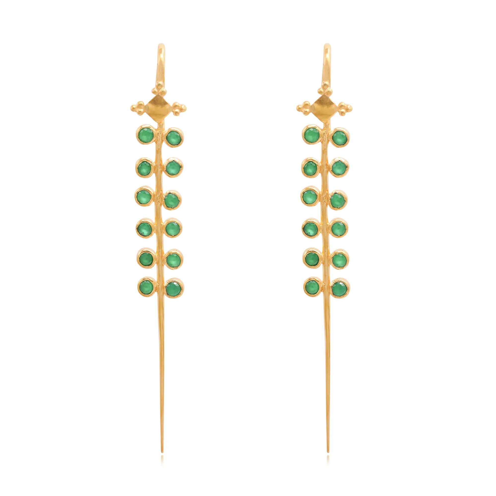 Green Stone Silver 92.5 Needle Ear Cuffs