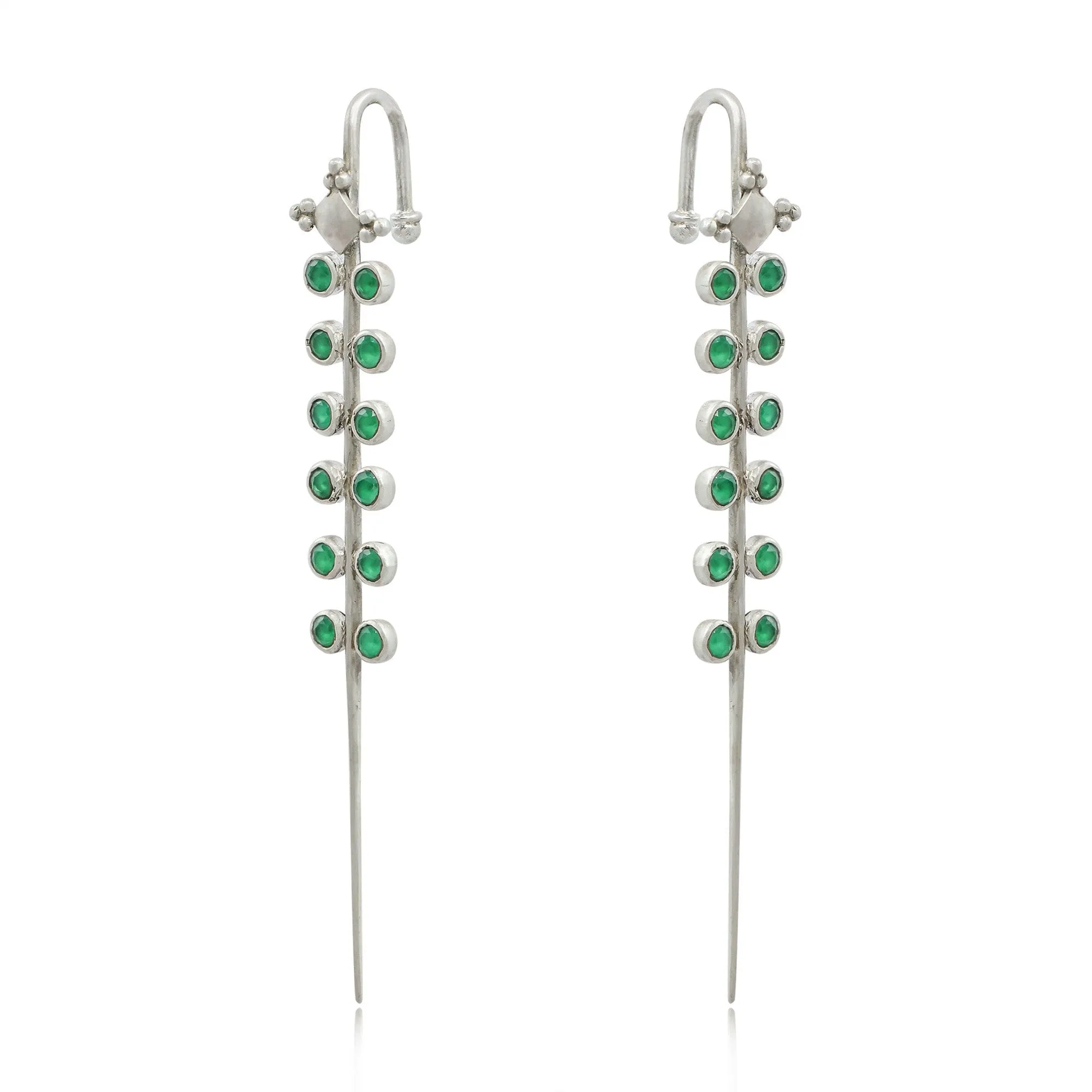 Green Stone Silver 92.5 Needle Ear Cuffs