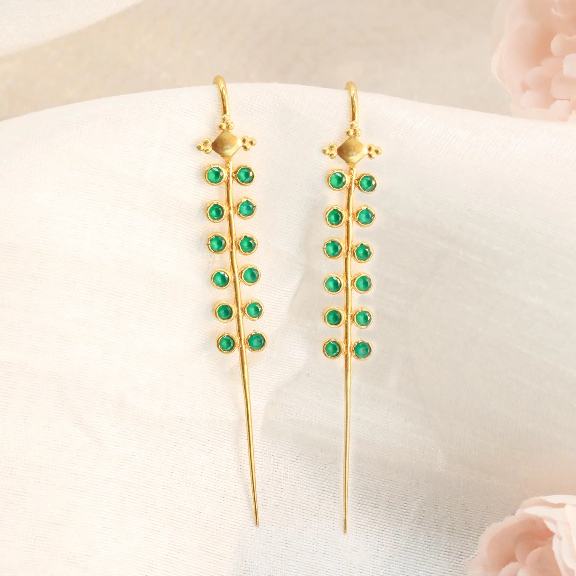 Green Stone Silver 92.5 Needle Ear Cuffs