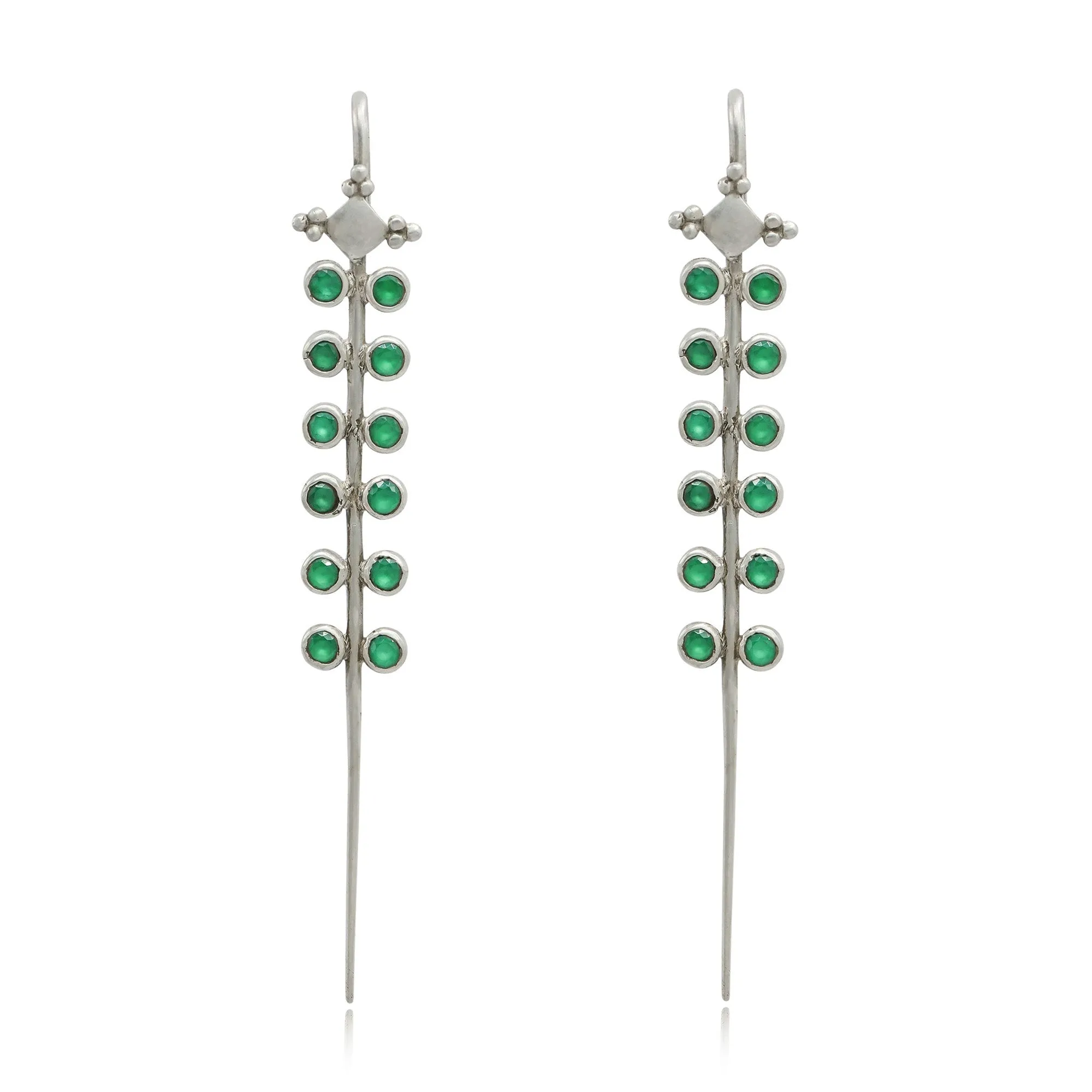 Green Stone Silver 92.5 Needle Ear Cuffs