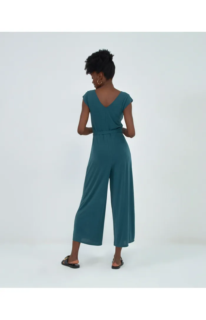 Groene jumpsuit met V-hals | Surkana sleeveless jumpsuit with v-neckline green