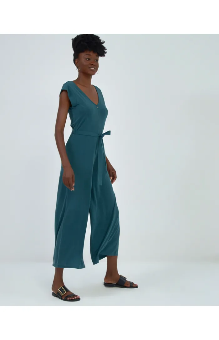 Groene jumpsuit met V-hals | Surkana sleeveless jumpsuit with v-neckline green