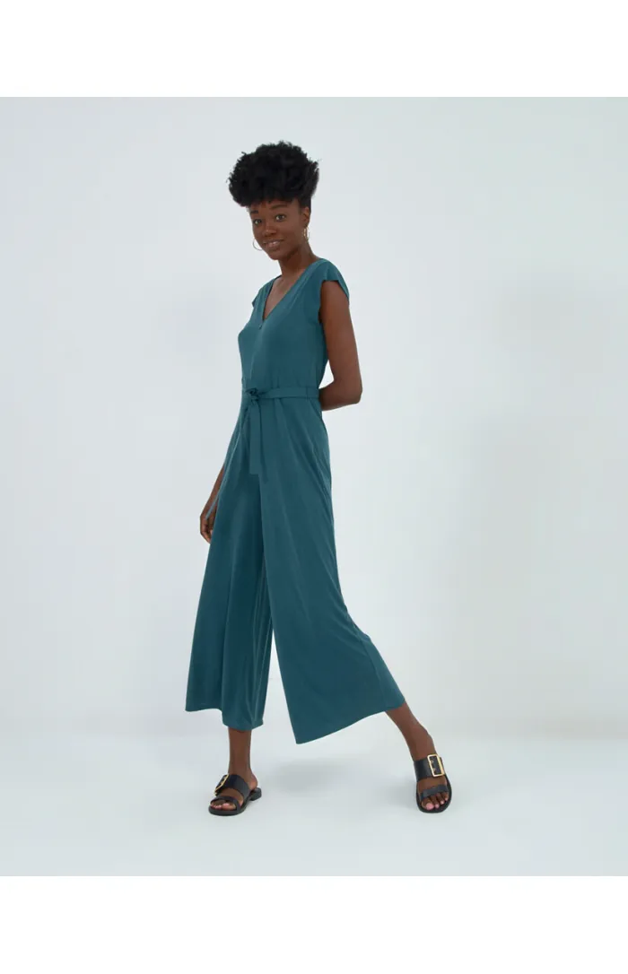 Groene jumpsuit met V-hals | Surkana sleeveless jumpsuit with v-neckline green