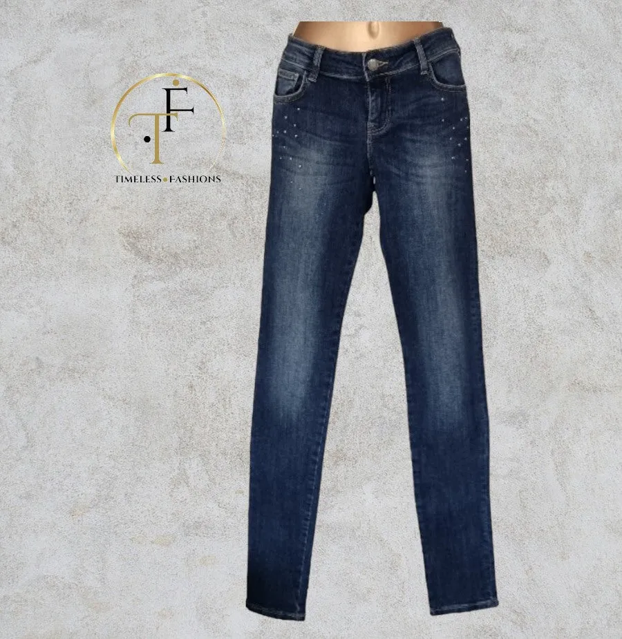 Guess Los Angeles Low Rise Denim Stretch Jeans With Studded Pockets UK 10 US 6 EU 38 IT 42