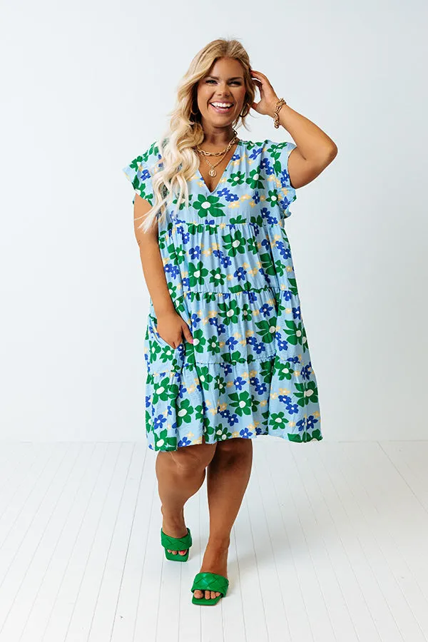 Happy Vibes Floral Babydoll Dress In Sky Blue Curves