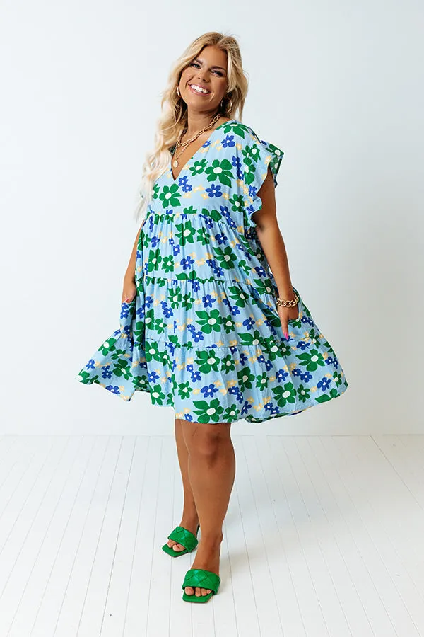 Happy Vibes Floral Babydoll Dress In Sky Blue Curves