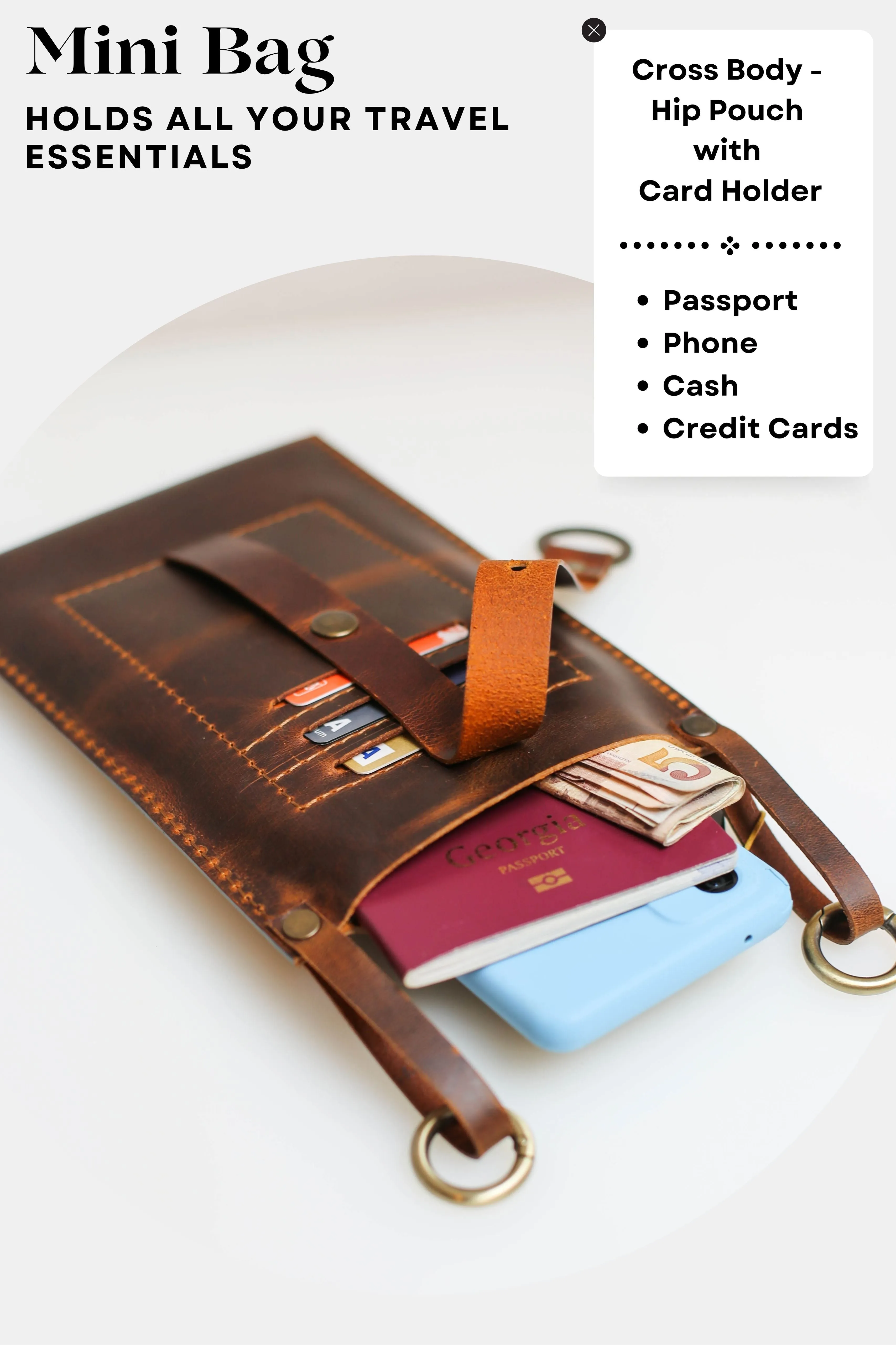 Hazelnut Brown Leather Phone Bag