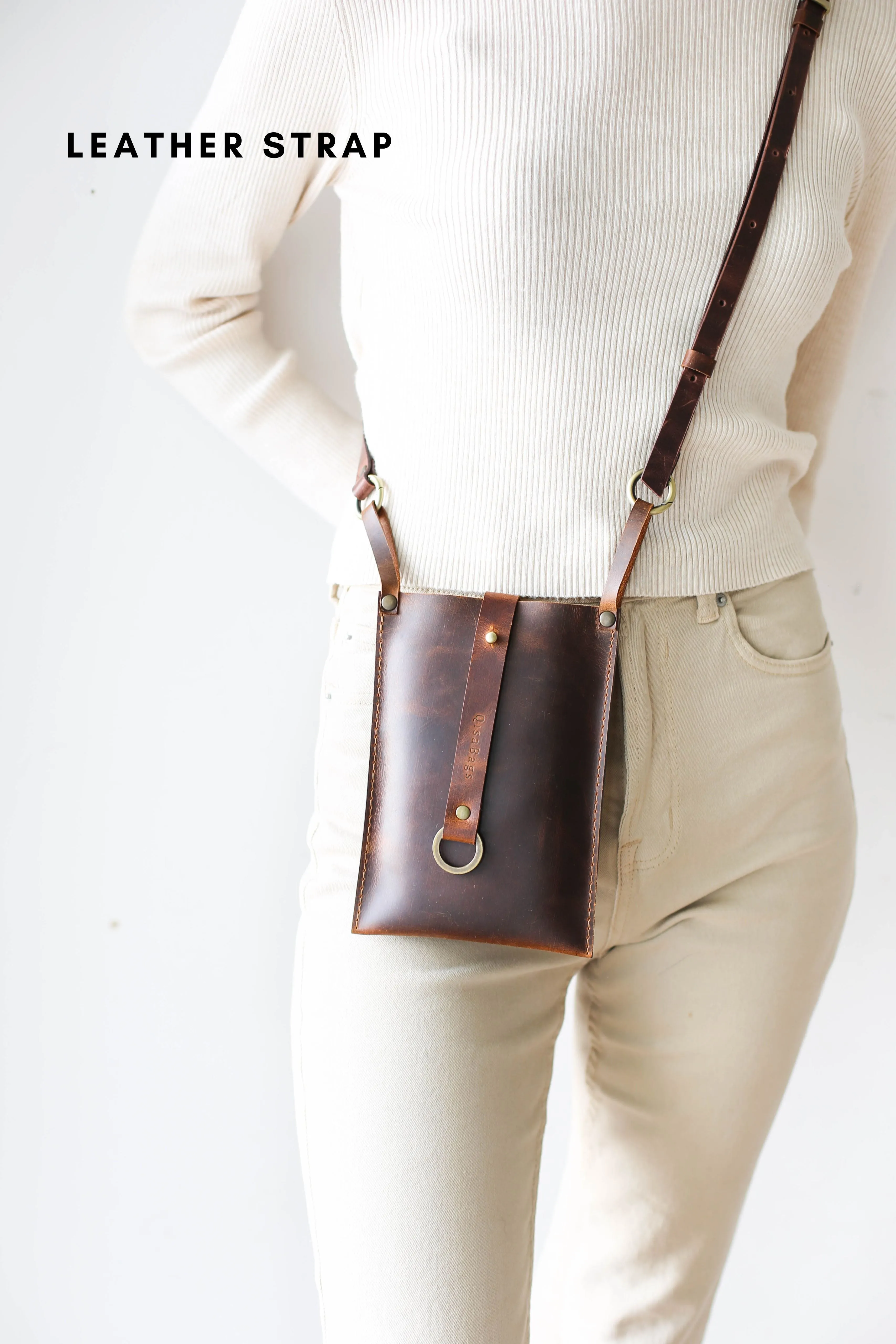 Hazelnut Brown Leather Phone Bag