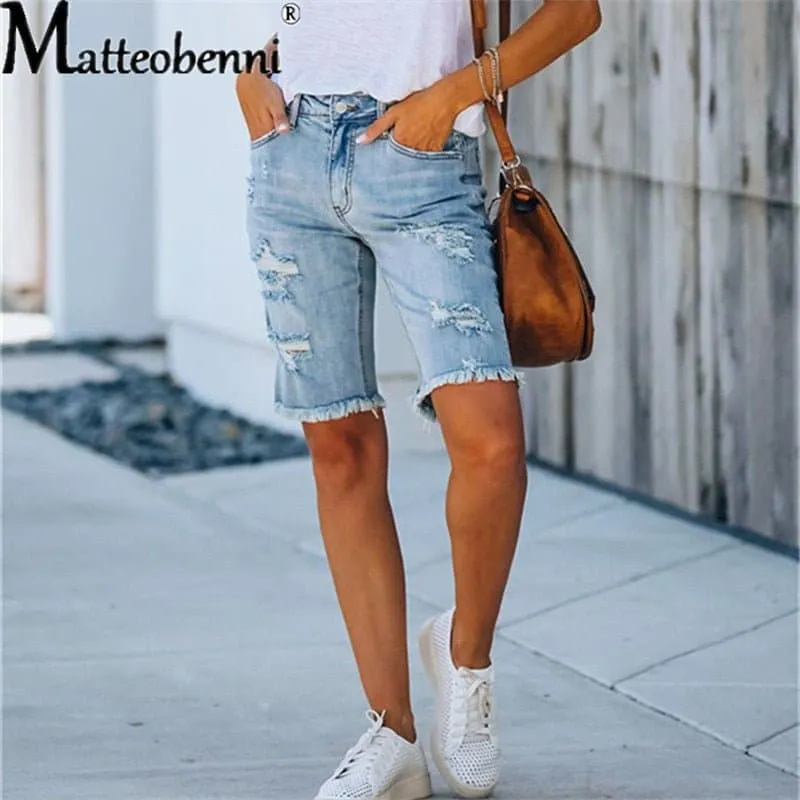 High Elastic Ripped Jean Shorts