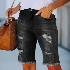 High Elastic Ripped Jean Shorts