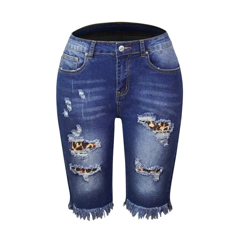 High Elastic Ripped Jean Shorts