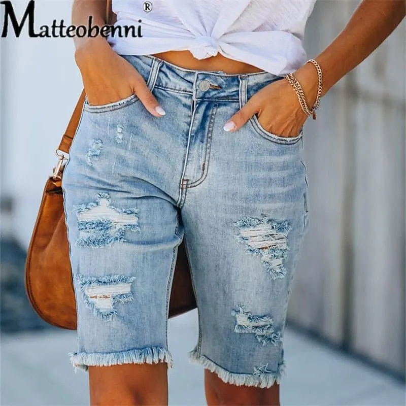 High Elastic Ripped Jean Shorts