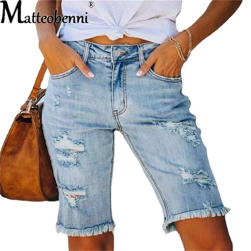 High Elastic Ripped Jean Shorts