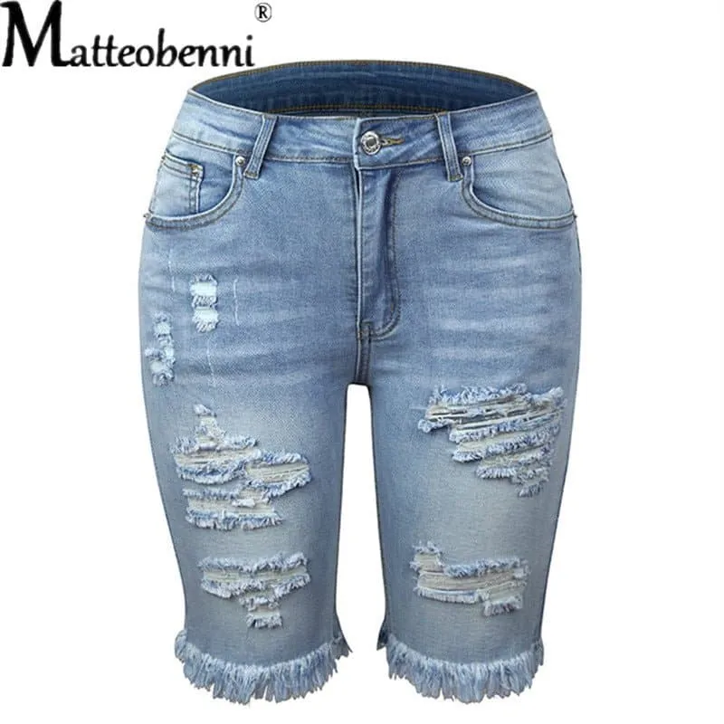 High Elastic Ripped Jean Shorts