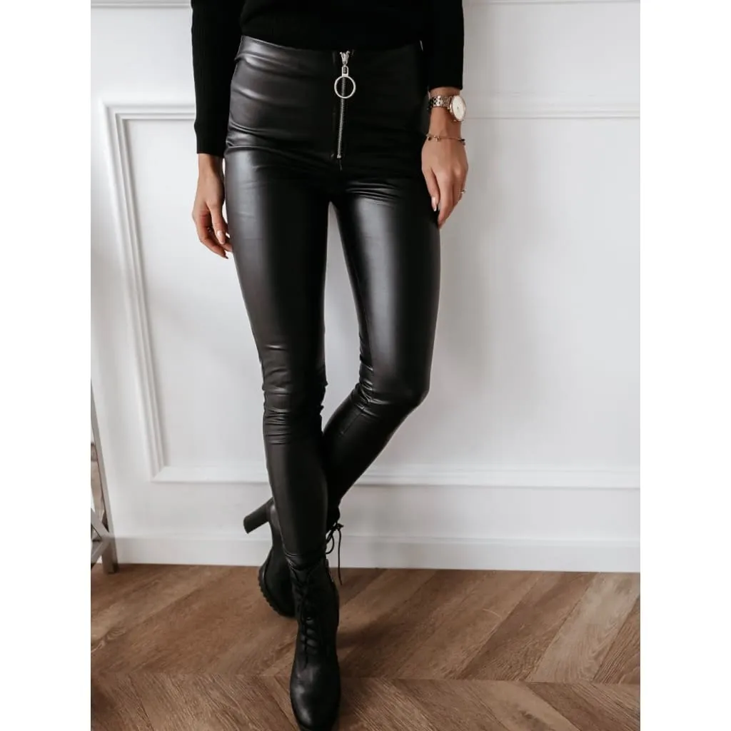 High Waist Zip Up Stretch PU Leather Pants