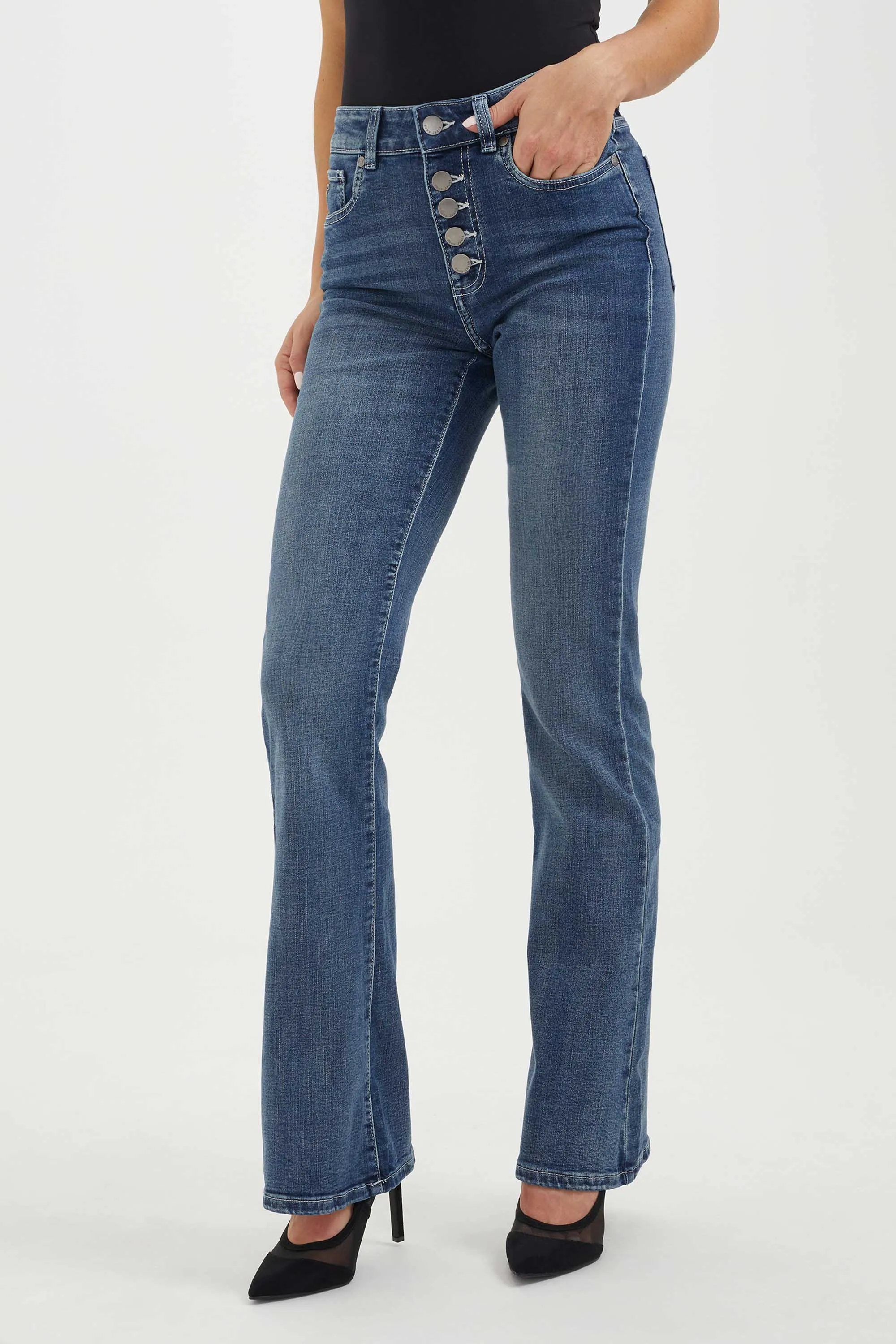 High-waisted Stevie jeans and flared leg