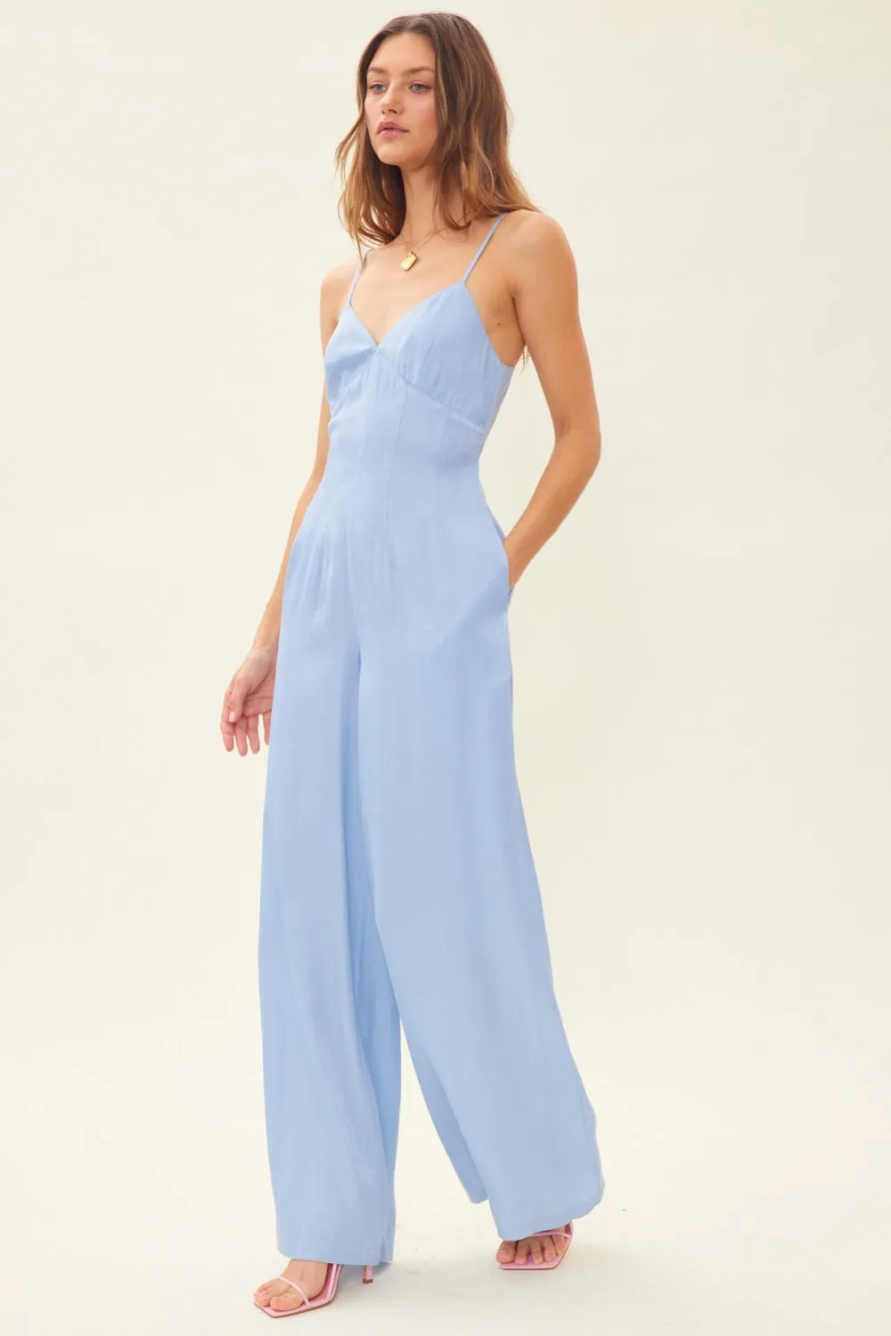 Idem Ditto Drawstring Back Sleeveless Wide Leg Jumpsuit