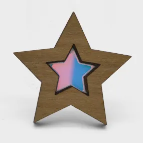 Iridescent Wooden Star Brooch