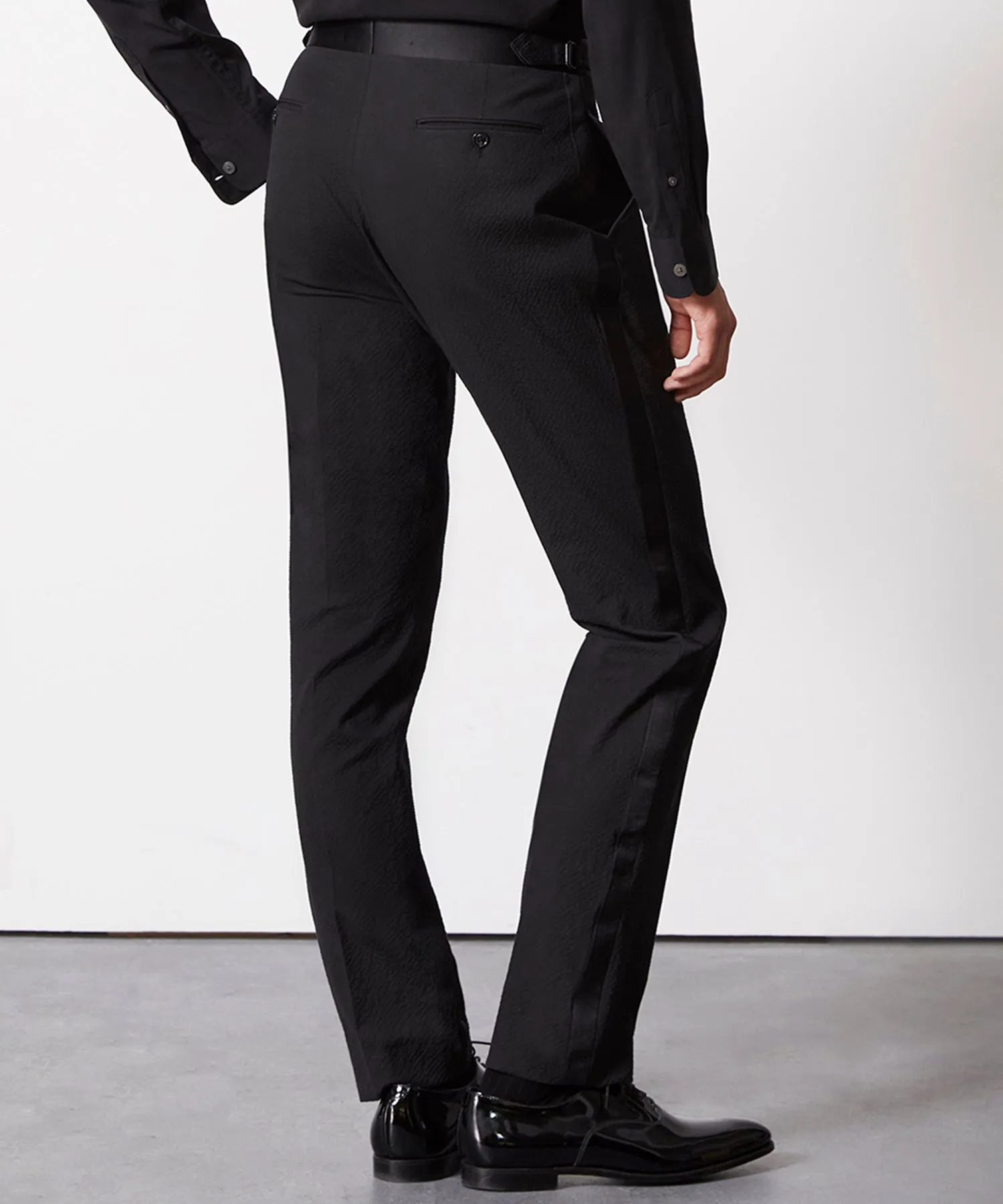 Italian Seersucker Tuxedo Trouser in Black