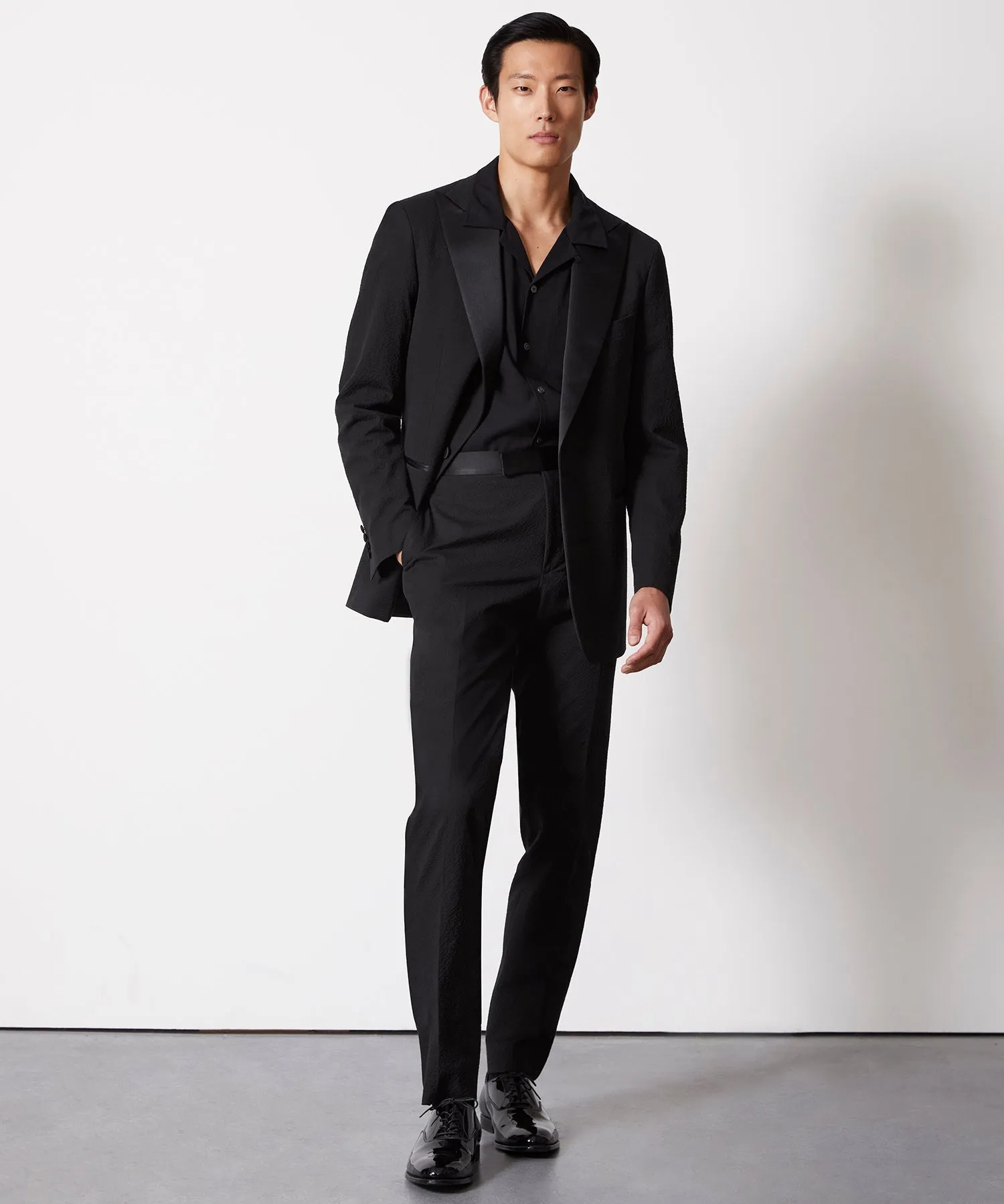 Italian Seersucker Tuxedo Trouser in Black