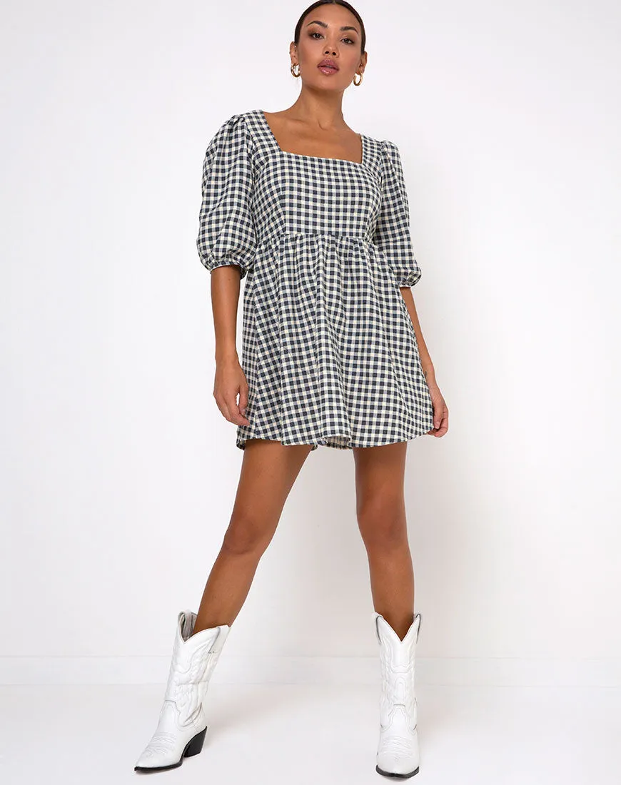 Kezie Skater Dress in Gingham Cream