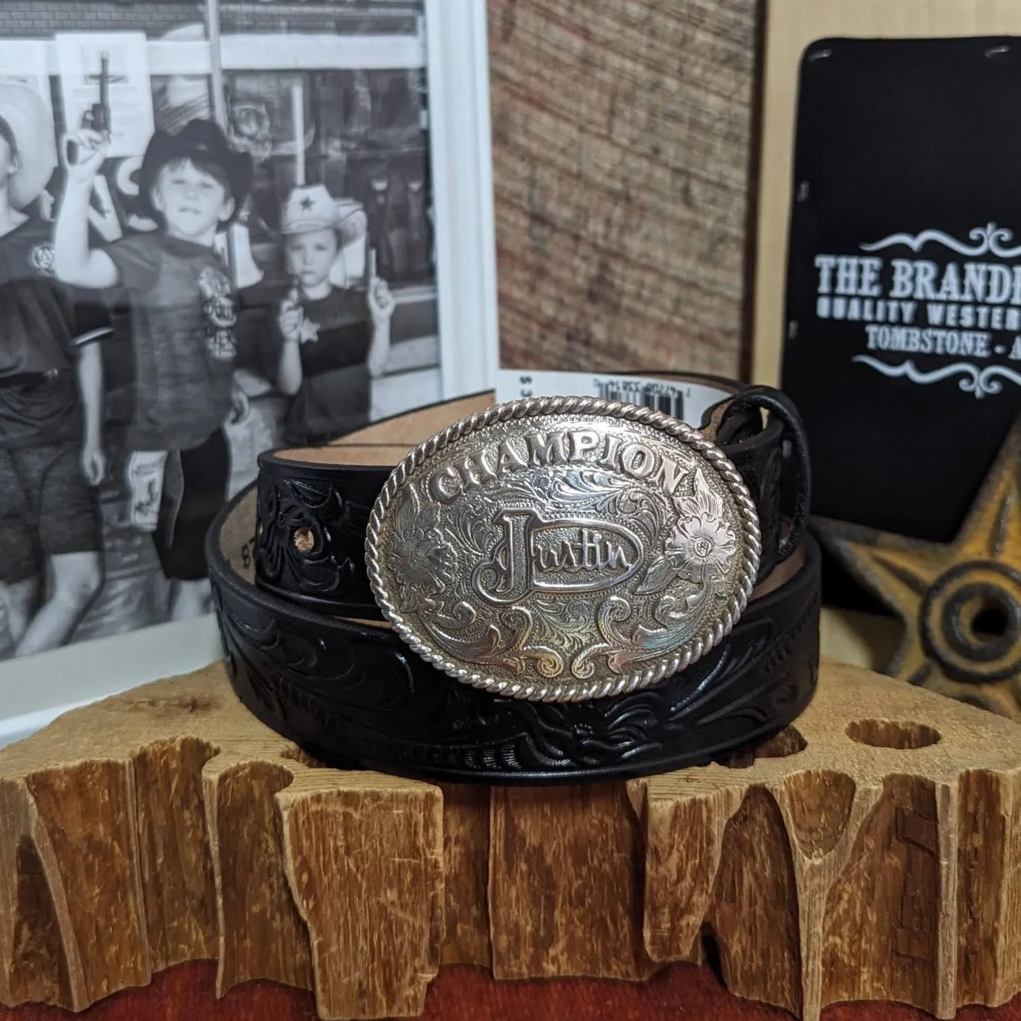 Kids' Black Leather Belt by Justin  811BK