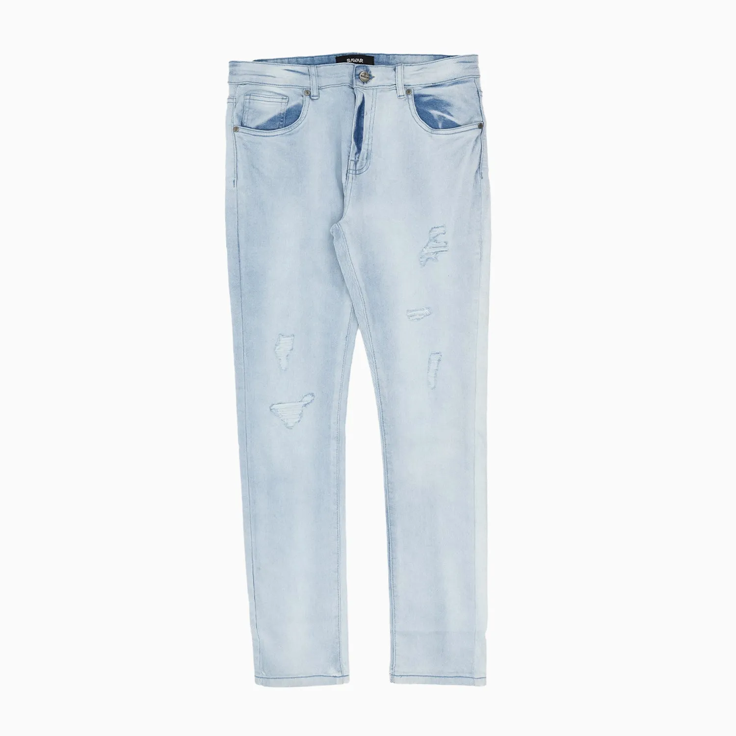 Kid's Savar Ice Blue Slim Denim Ripped Jeans Pant