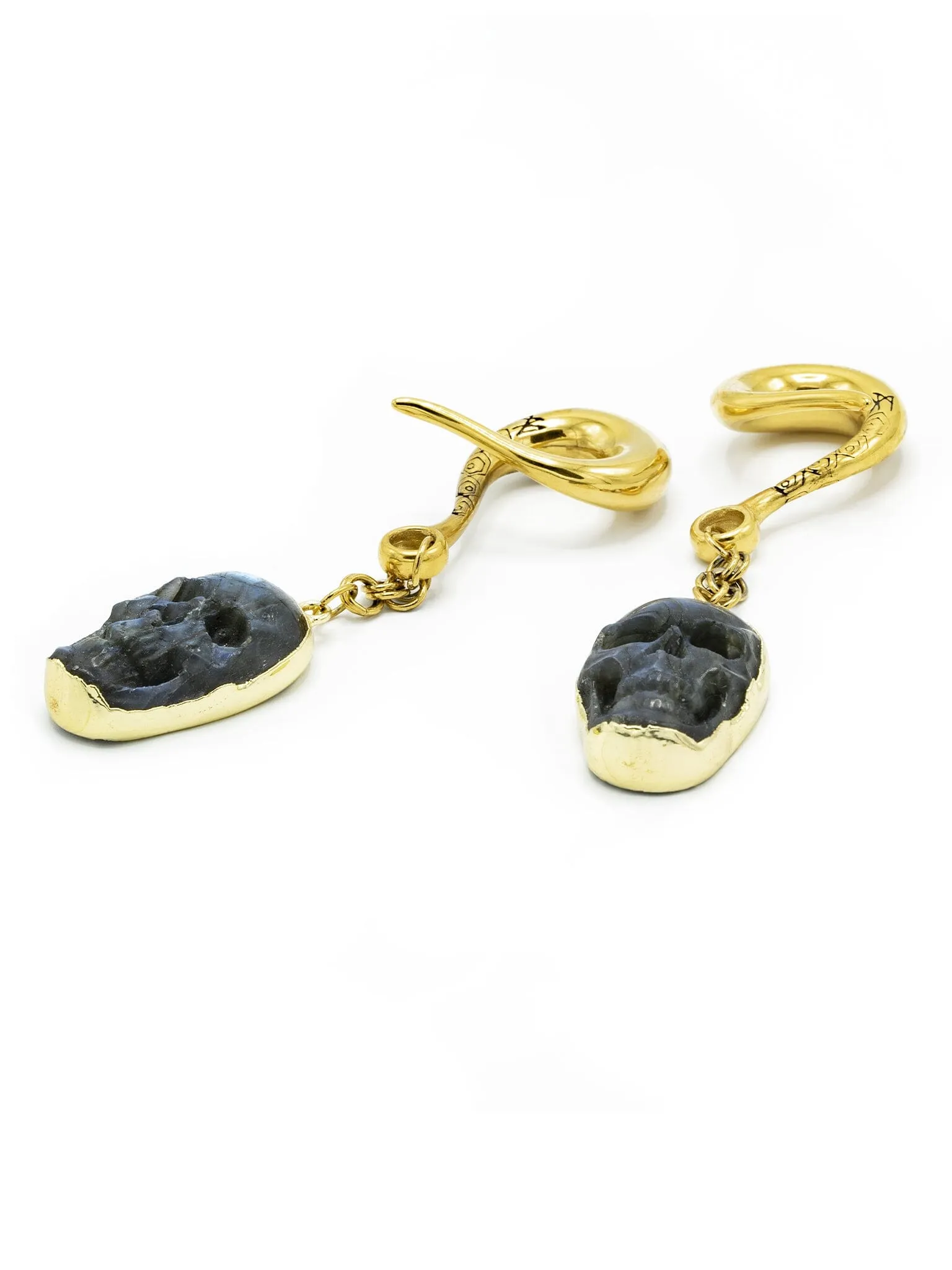 Labradorite Skull Gold Curled Hook Hangers