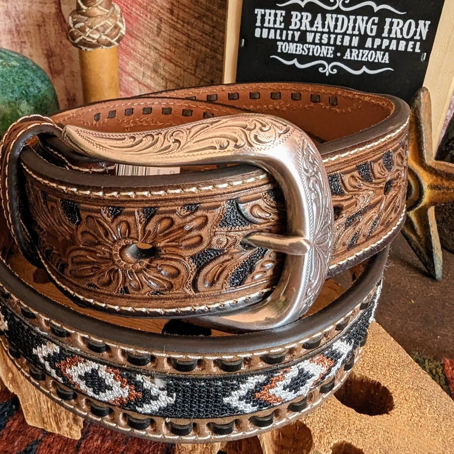 Leather Belt "Weaved Aztec" by Nocona N210006302