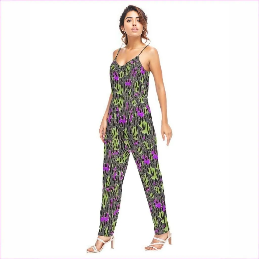 Leopard Splash Grunge Womens V-neck Cami Jumpsuit