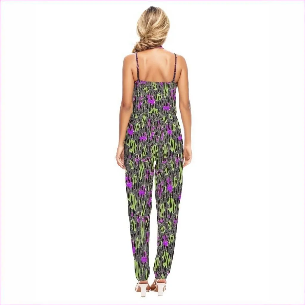 Leopard Splash Grunge Womens V-neck Cami Jumpsuit