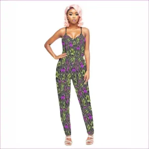 Leopard Splash Grunge Womens V-neck Cami Jumpsuit