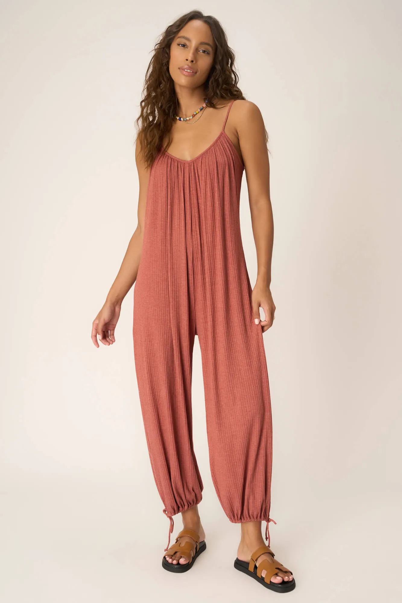 Let's Bounce Shirred Strappy Jumpsuit - Summer Rust