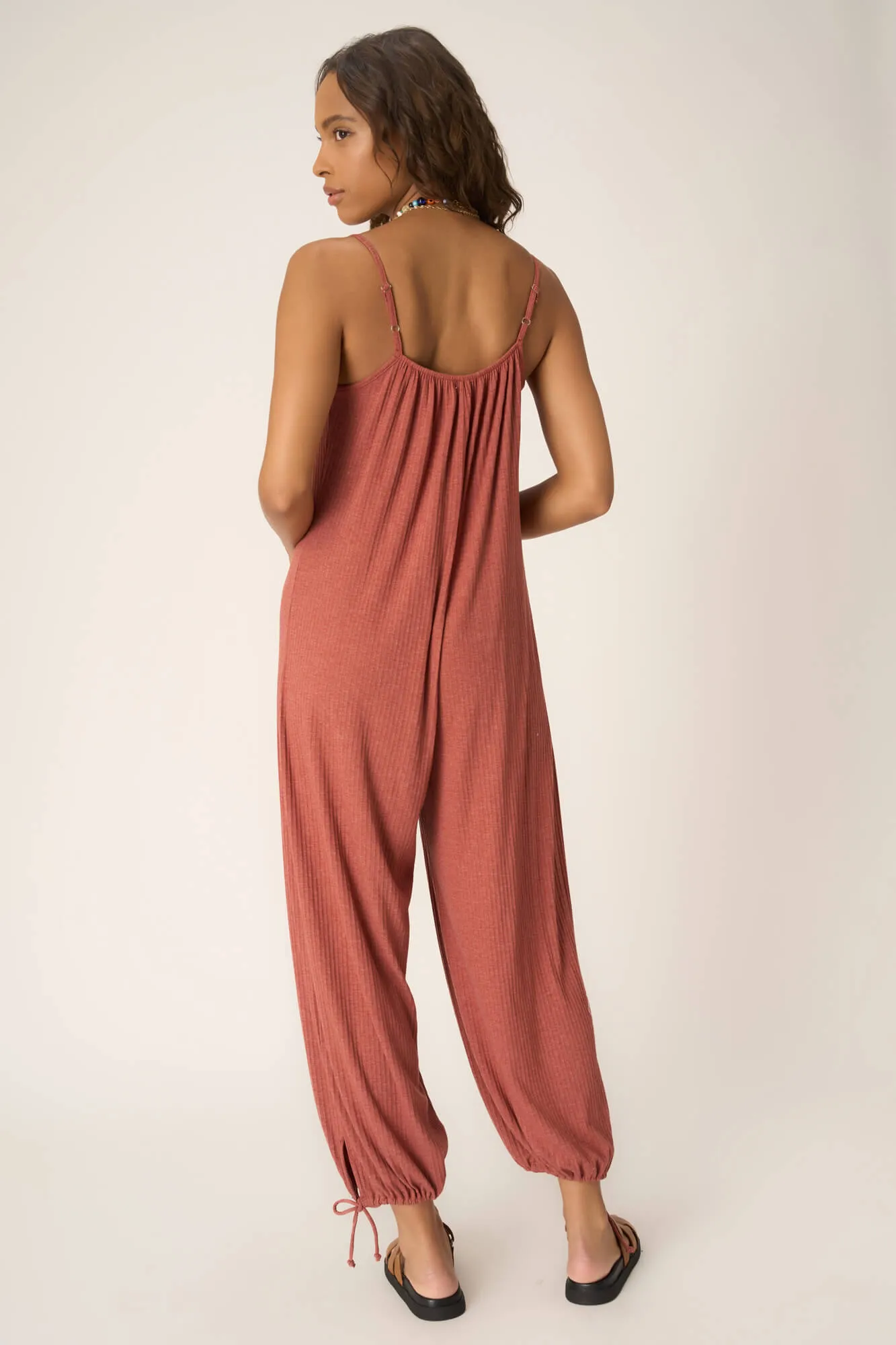 Let's Bounce Shirred Strappy Jumpsuit - Summer Rust