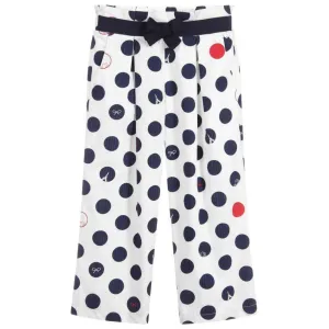 Lili Gaufrette Girls Polka Dot White Trousers