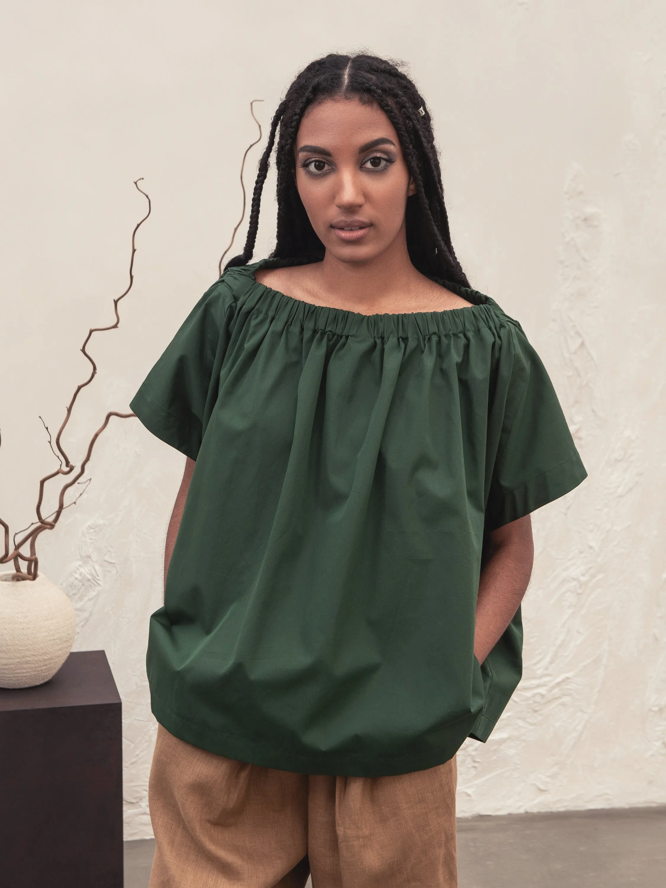 Linda Relaxed Cotton Top with Elasticized Neck