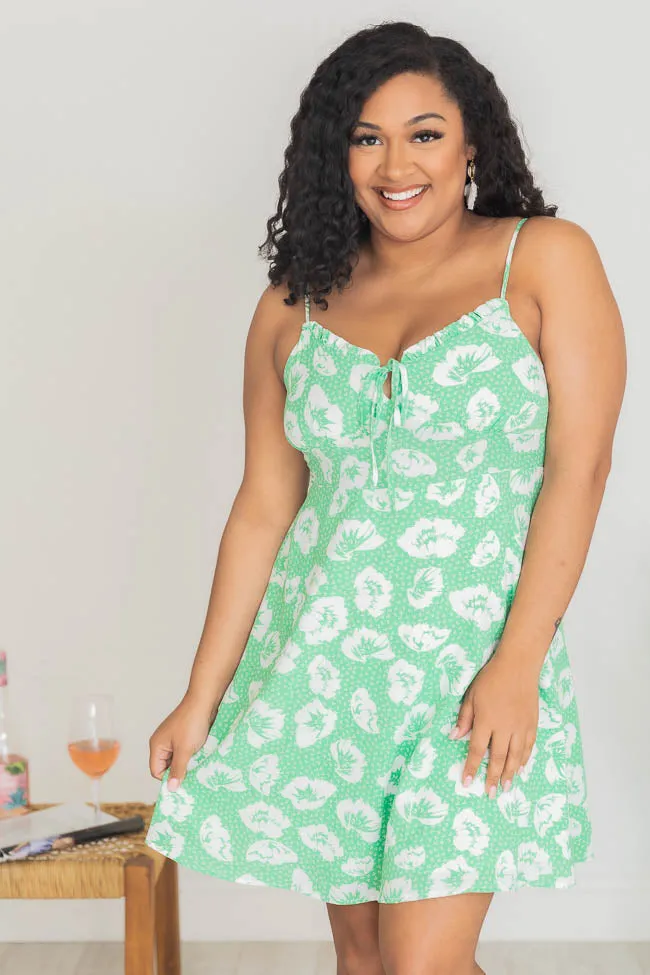 Lovely Romance Green Ruffle Bust Floral Dress FINAL SALE