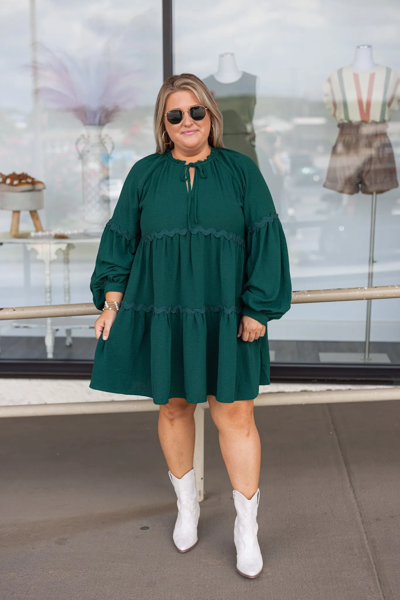 Lovely Tiered Hunter Green Dress