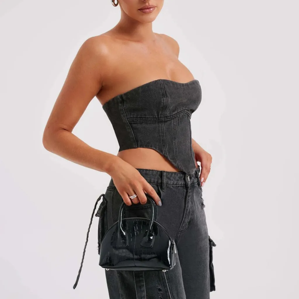 Low Waist Multipocket Cargo Pants & Laced Back Tube Top Denim Set