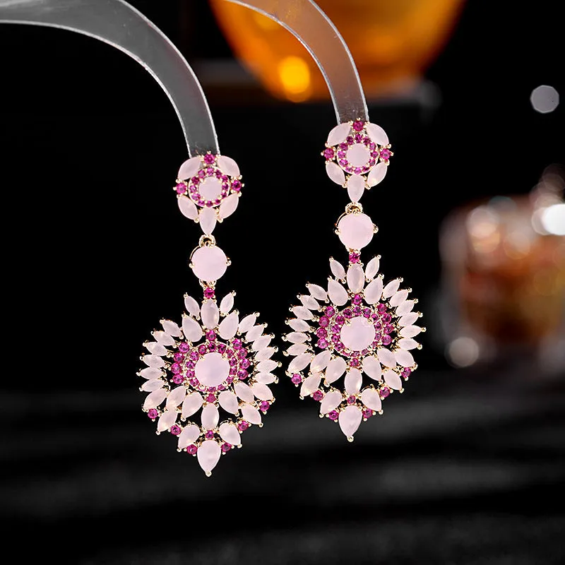 luxury retro palace style gorgeous banquet dress high-end earrings s925 silver needle water drop flower earrings