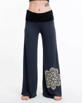 Mandala Spandex Wide Leg Palazzo Pants in Gray