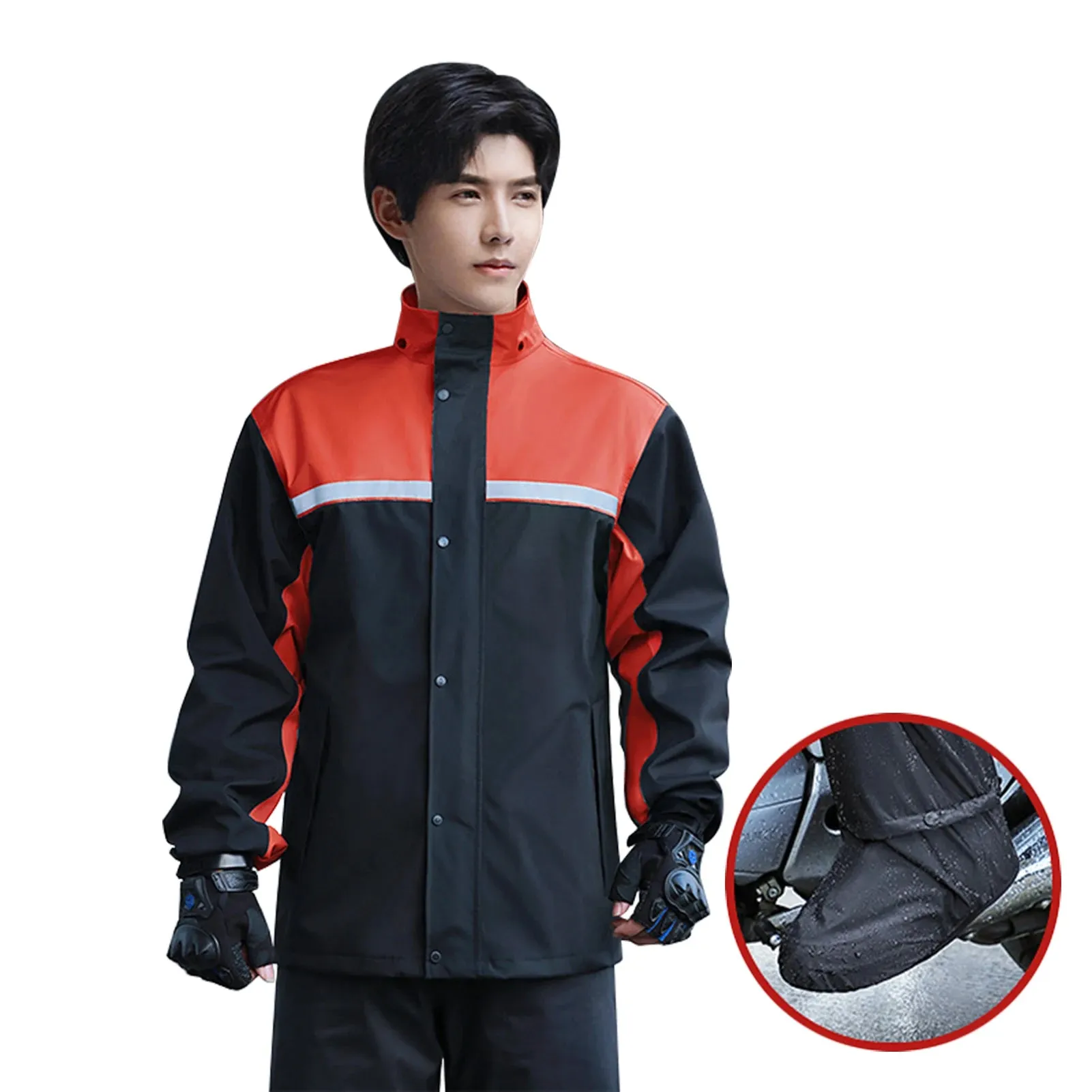 Men Motorcycle Rain Gear Outdoor Reflective Waterproof Rain Jacket Pants and Rain Shoe Cover Rain Suit for Cycling Hiking