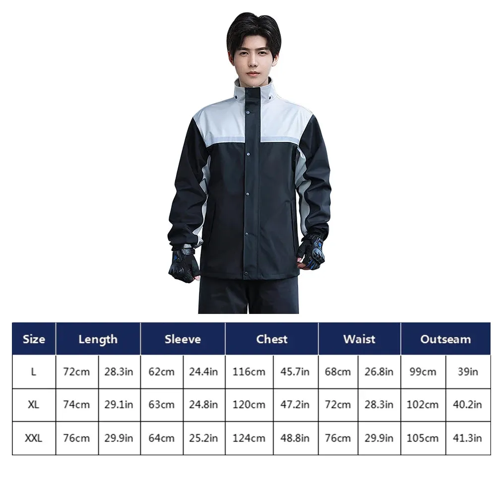 Men Motorcycle Rain Gear Outdoor Reflective Waterproof Rain Jacket Pants and Rain Shoe Cover Rain Suit for Cycling Hiking