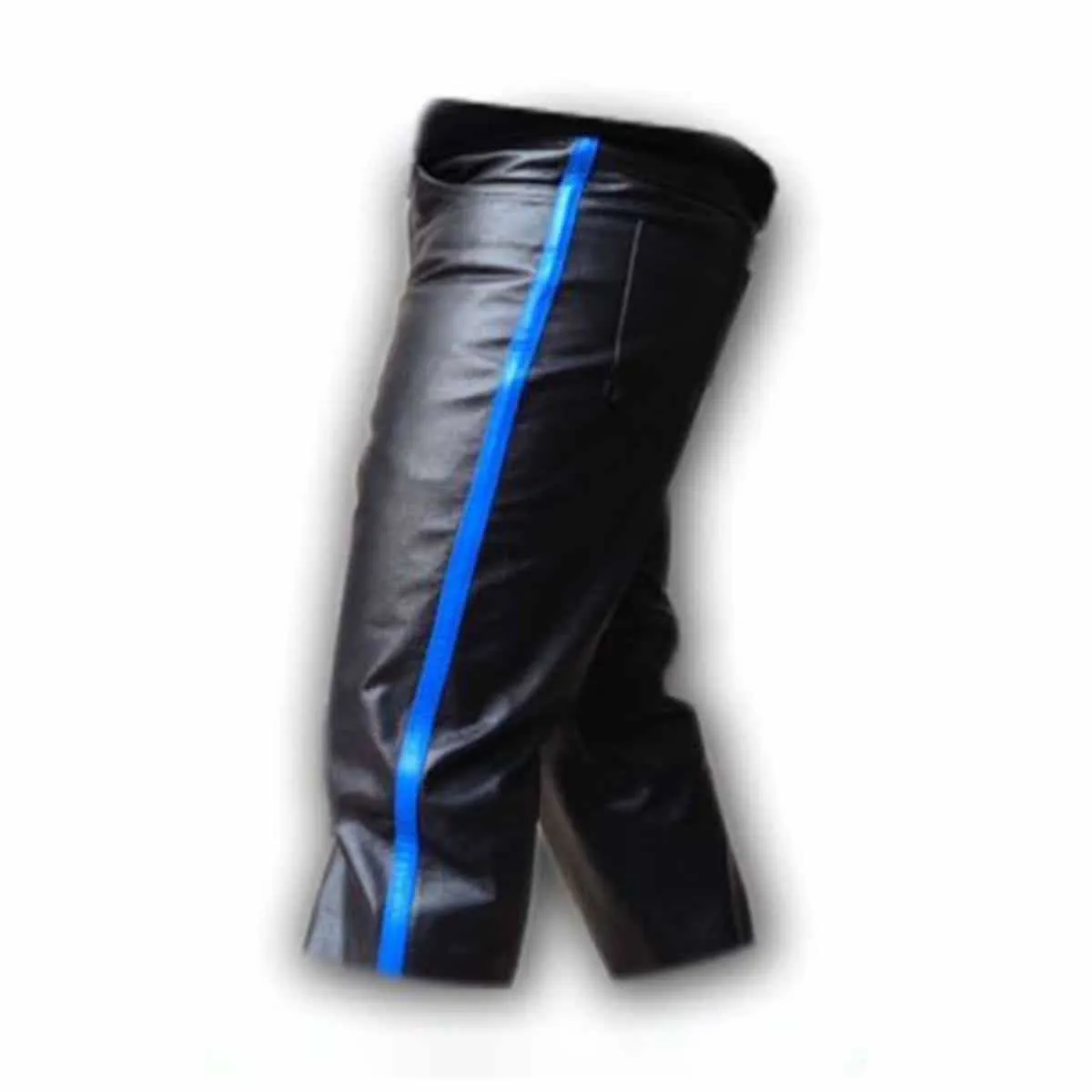 Mens Biker Jeans Black Leather One Panel Police Style pants – (J2–BLU)