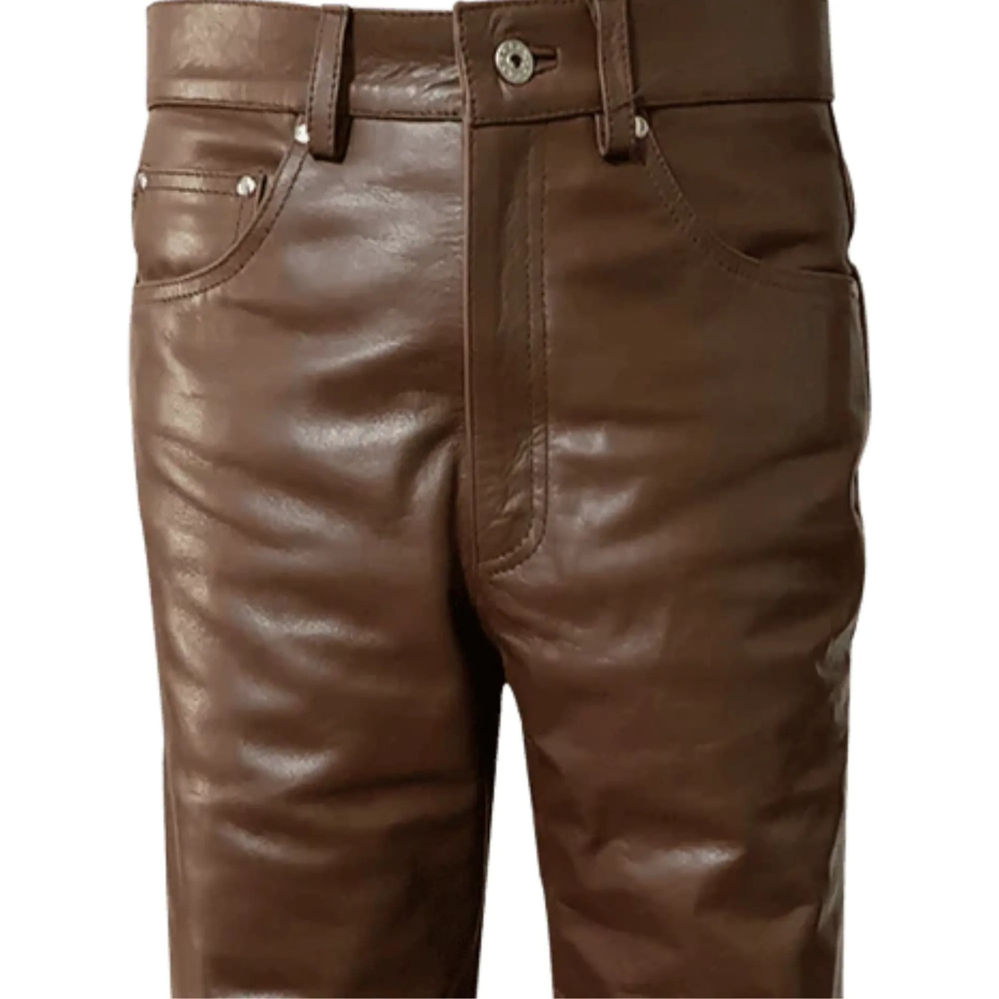 Mens Brown Leather Jeans Pants