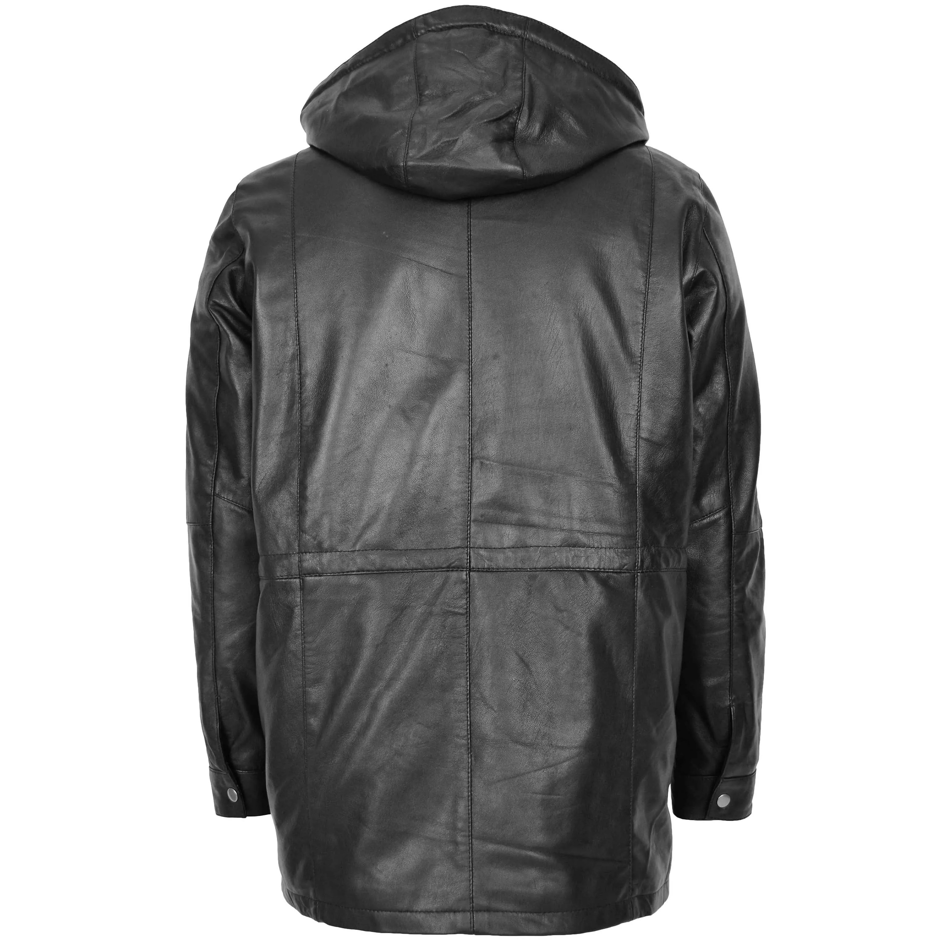 Mens Leather Duffle Coat with Hoodie Jack Black