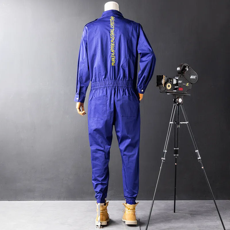 Men's Long Sleeve Jumpsuits Zip Up One Piece Coverall Tracksuits with Pockets Boiler Suit