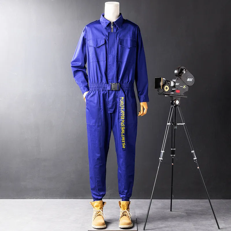 Men's Long Sleeve Jumpsuits Zip Up One Piece Coverall Tracksuits with Pockets Boiler Suit