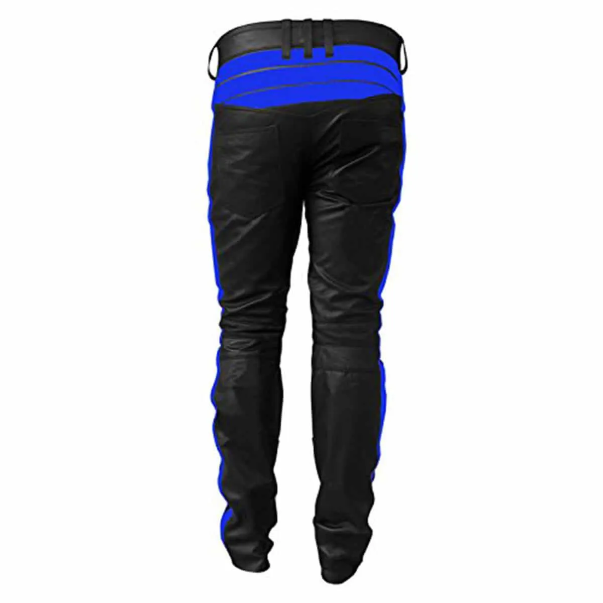 Mens Motorcycle Bikers Black And Blue Leather Pants Jeans Trouser - (J5-Blu)