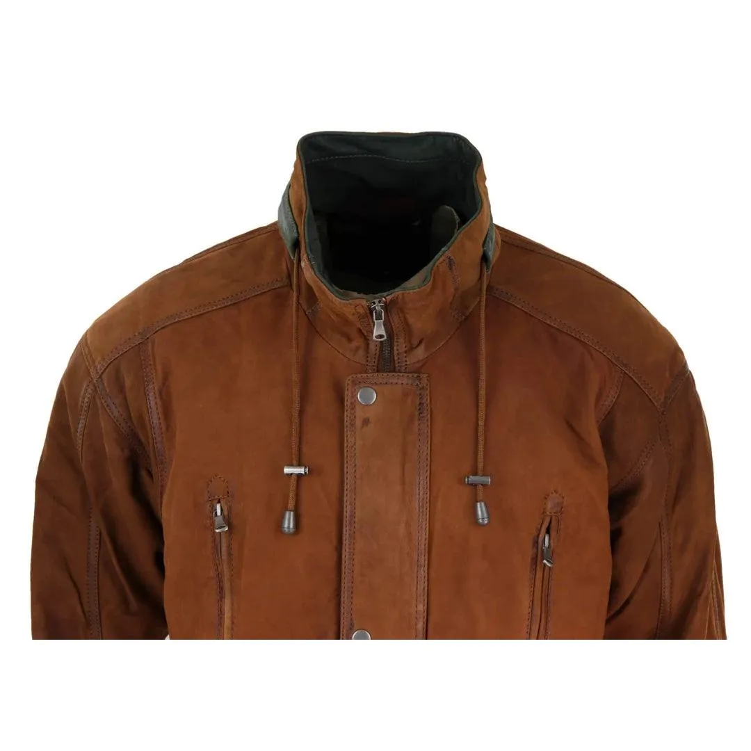 Mens Suede Genuine Safari Jacket Hunting Duffle Parka 3/4 Coat Classic Leather